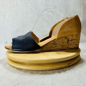 LATIGO▪︎LEATHER▪︎CORK WEDGE▪︎PEEP TOE▪︎SANDALS▪︎SZ 11▪︎shoes▪︎SAAVI Women’s Navy